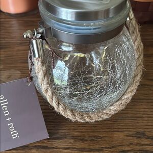 Coastal Crackle Glass Lantern with Rope Accents NWT